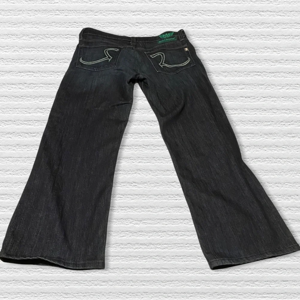 Rock & Republic Jeans Dark Blue 36 NEIL Button Fly Green Pocket Logo - Picture 7 of 13